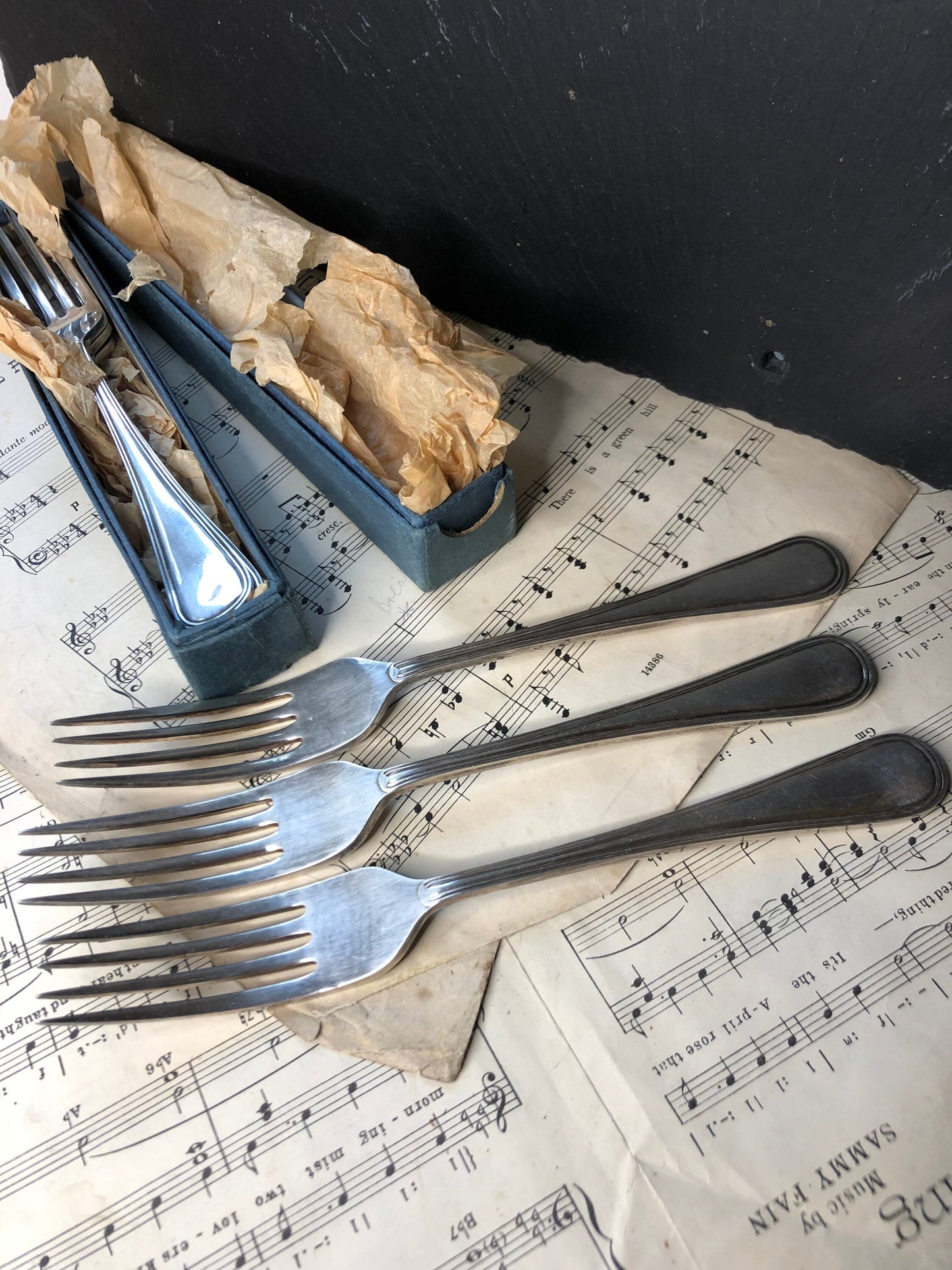 Set of Six Silver Plated EPNS A1 Forks in Two Original Blue Cardboard Boxes Marked 43