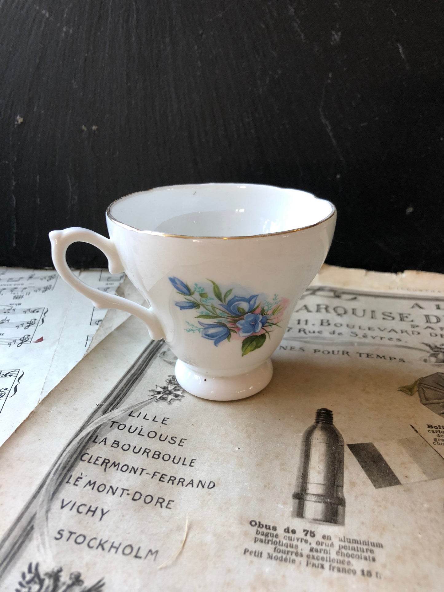 Vintage Royal Kendall Fine Bone China Tea Cup / Pedestal Cup / Blue Flowers / Gilt Edge