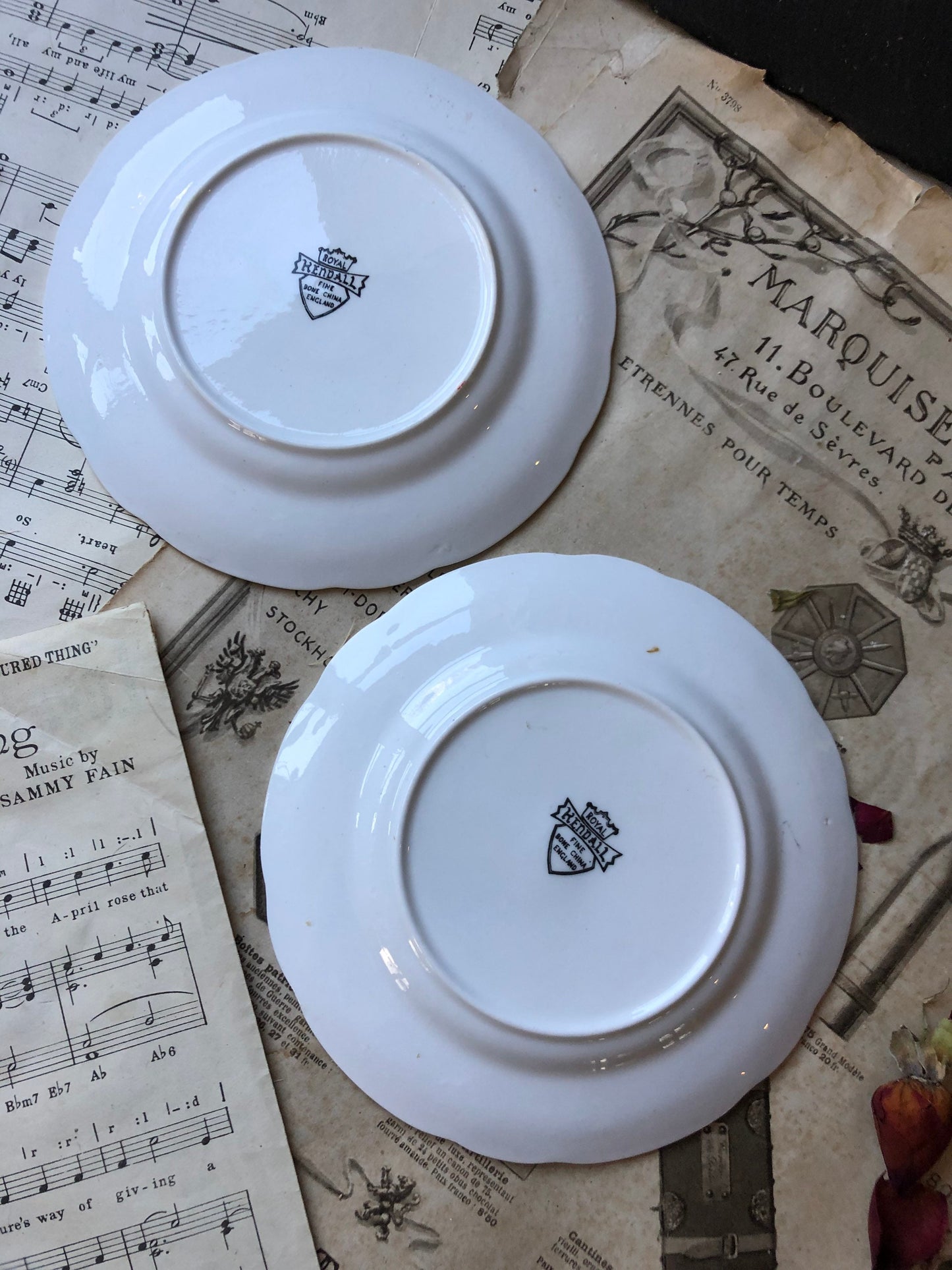 Pair of Vintage Royal Kendall Fine Bone China Cake Plates / Dessert Plate / Side Plate / Blue Flowers / Gilt Edge / Afternoon Tea