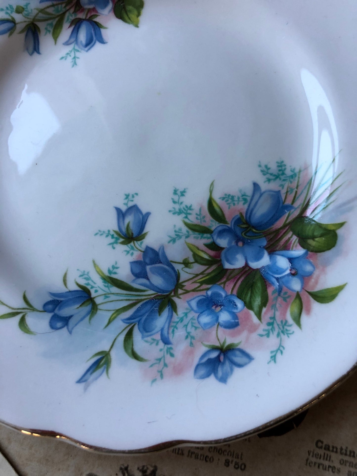 Pair of Vintage Royal Kendall Fine Bone China Cake Plates / Dessert Plate / Side Plate / Blue Flowers / Gilt Edge / Afternoon Tea