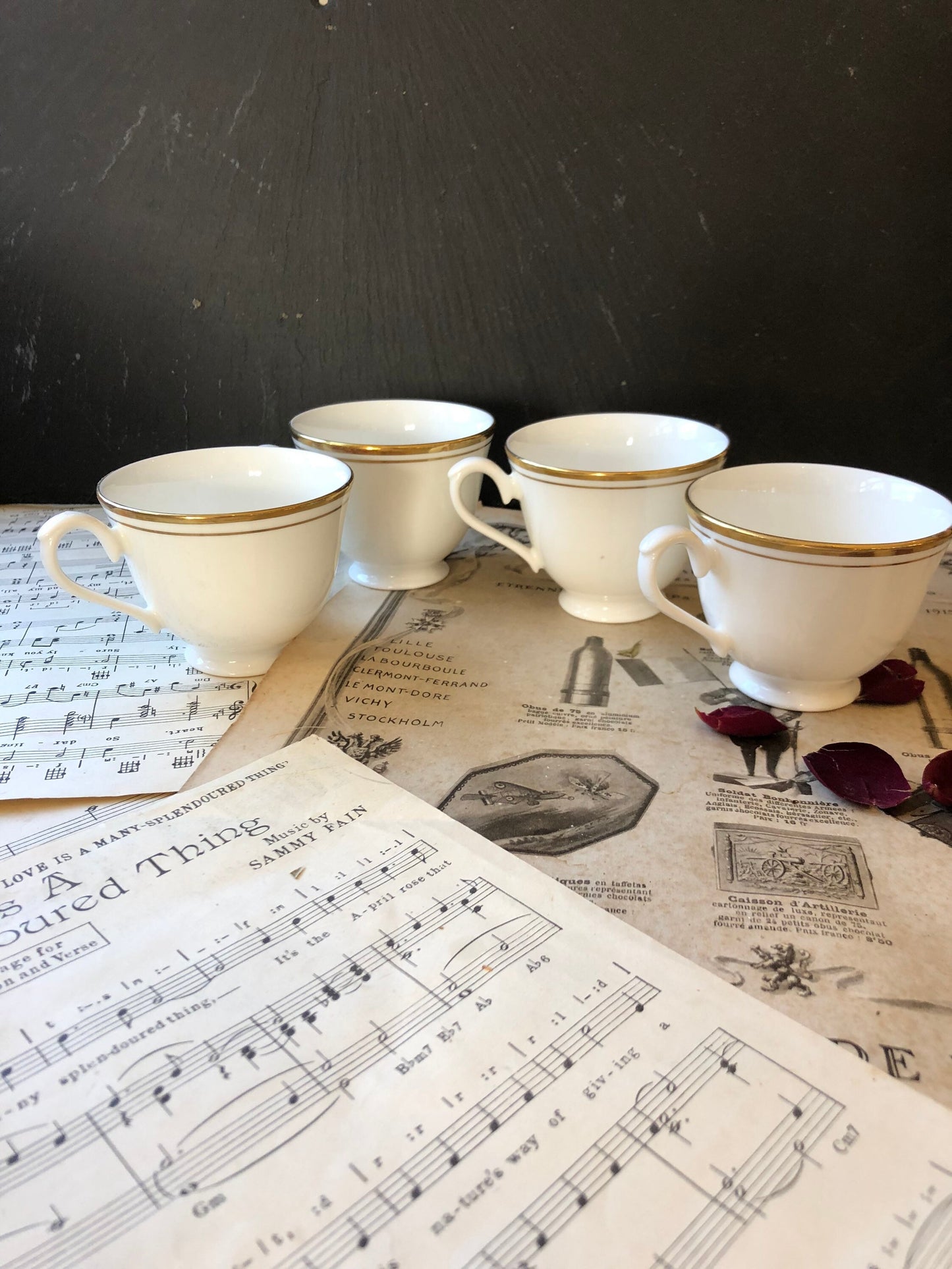 Vintage China Set of Four Tea Cups by Royal Grafton / Fine Bone China / Knightsbridge / Made in England