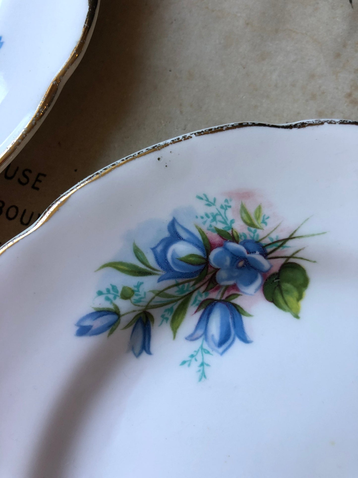 Pair of Vintage Royal Kendall Fine Bone China Cake Plates / Dessert Plate / Side Plate / Blue Flowers / Gilt Edge / Afternoon Tea