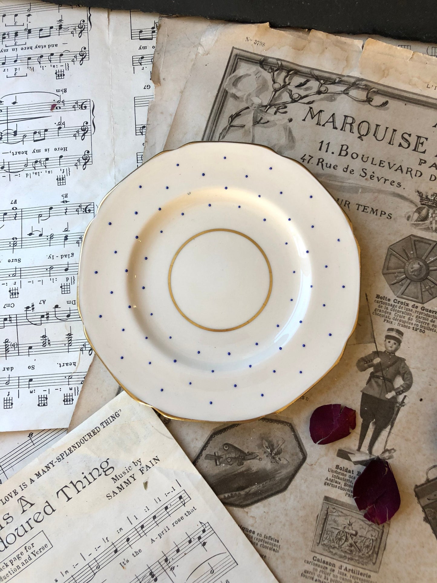 Orphan Vintage Cake or Side Plate Made By Paragon By Appointment H.M. The Queen & H.M. Queen Mary / Blue Dots / Gilt Detail