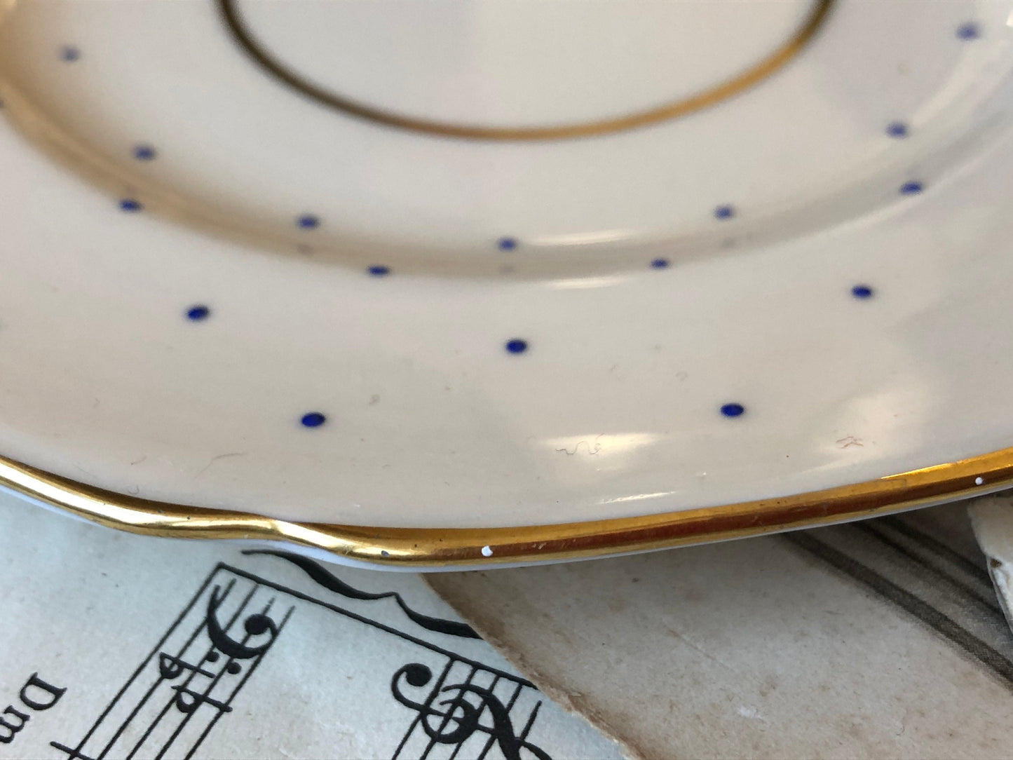 Orphan Vintage Cake or Side Plate Made By Paragon By Appointment H.M. The Queen & H.M. Queen Mary / Blue Dots / Gilt Detail