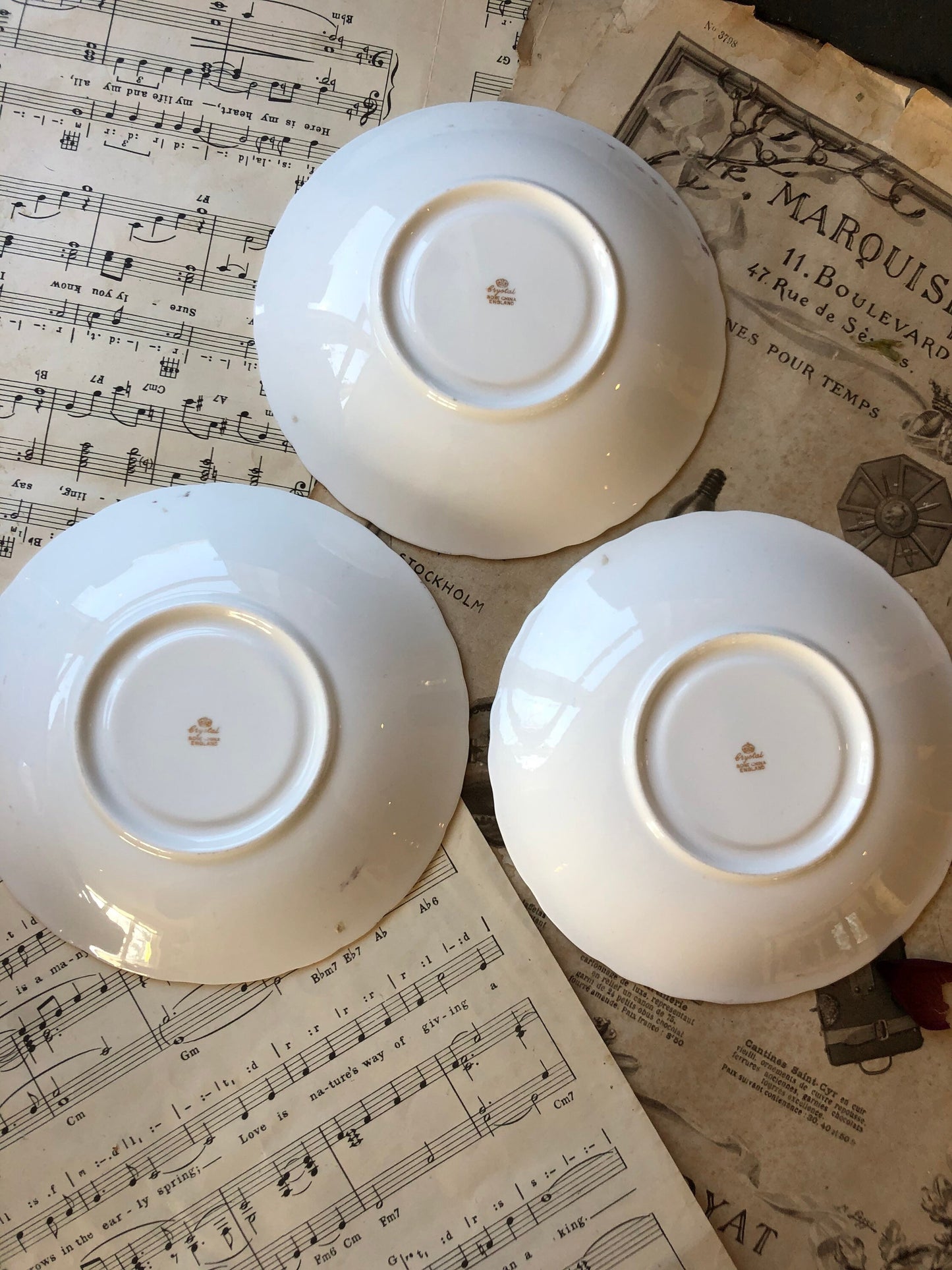 Three Vintage Bone China Saucers / Gold Chintz / Royal Pendant / Gilt Filigree