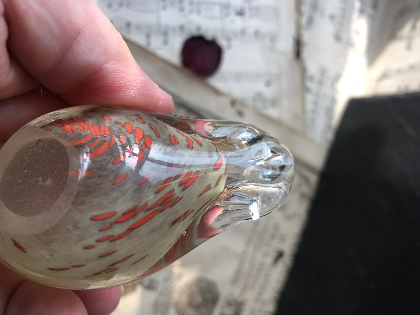 Vintage Swan Glass Paperweight / Hand Made / Hand Blown / Art Glass Ornament / Clear / White / Orange