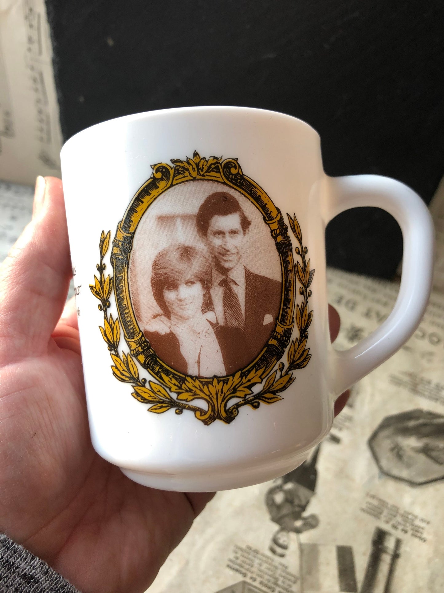 Charles and Diana Wedding French Mug by Arcopal France / Opal Ware / Royal Wedding / 1980s / Lady Diana / Pyrex / Milk Glass