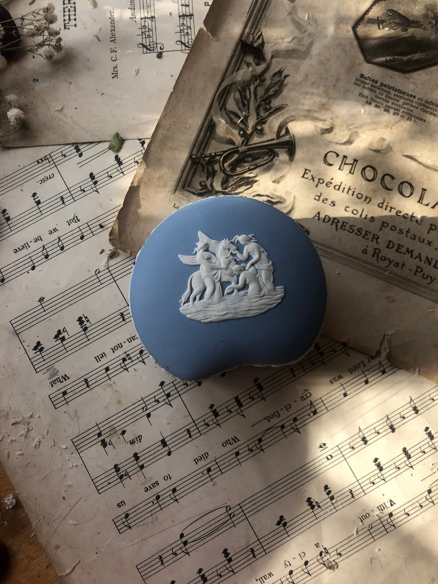 Wedgwood Pale Blue Jasperware Trinket Box: Neo Classical Cherub Design