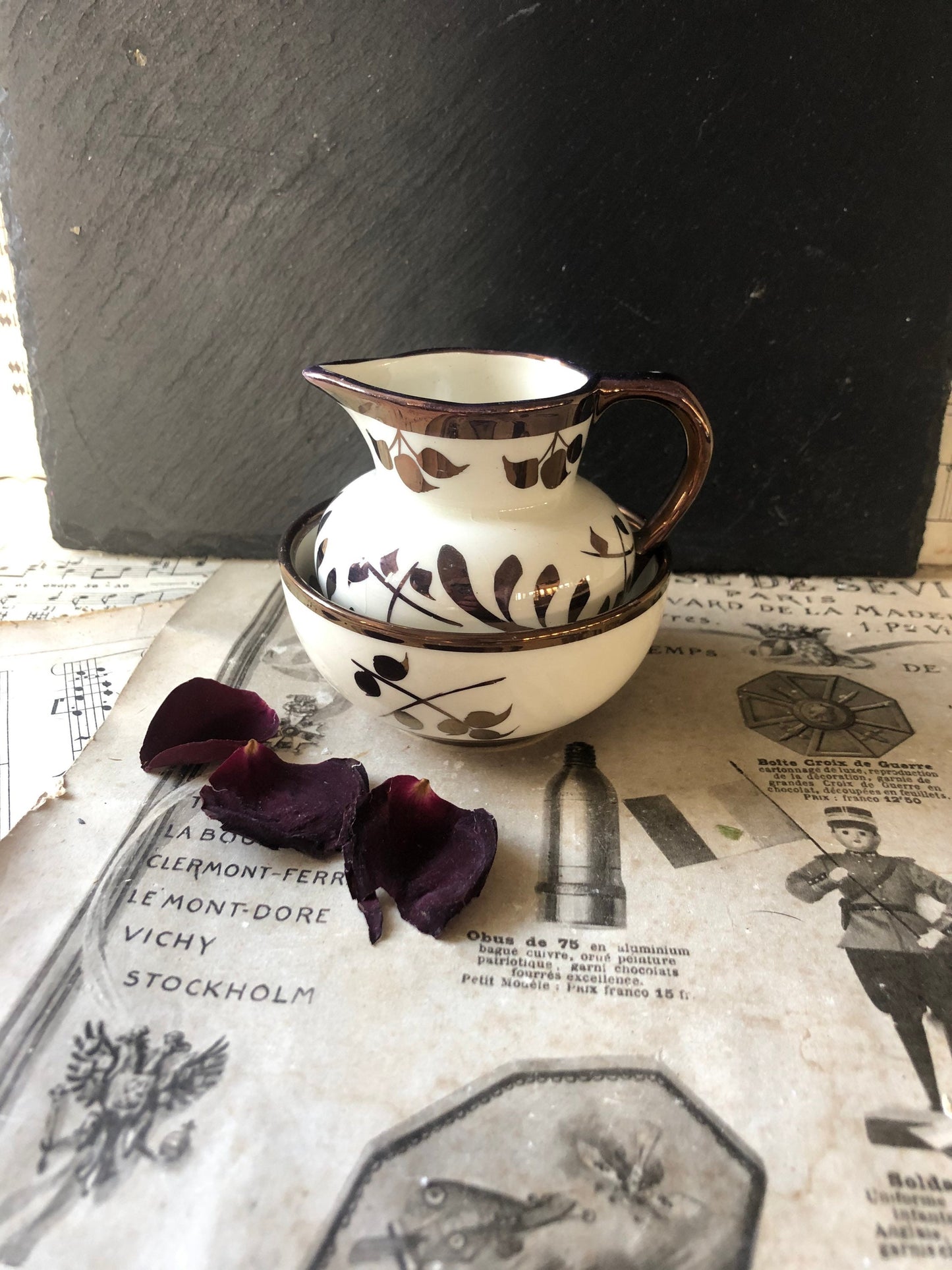 Vintage Copper Lustre Sugar Bowl and Creamer Jug / Sandland Ware / Made in England / Lancaster / 1950s / Hanley /Jug and Bowl / Milk Jug