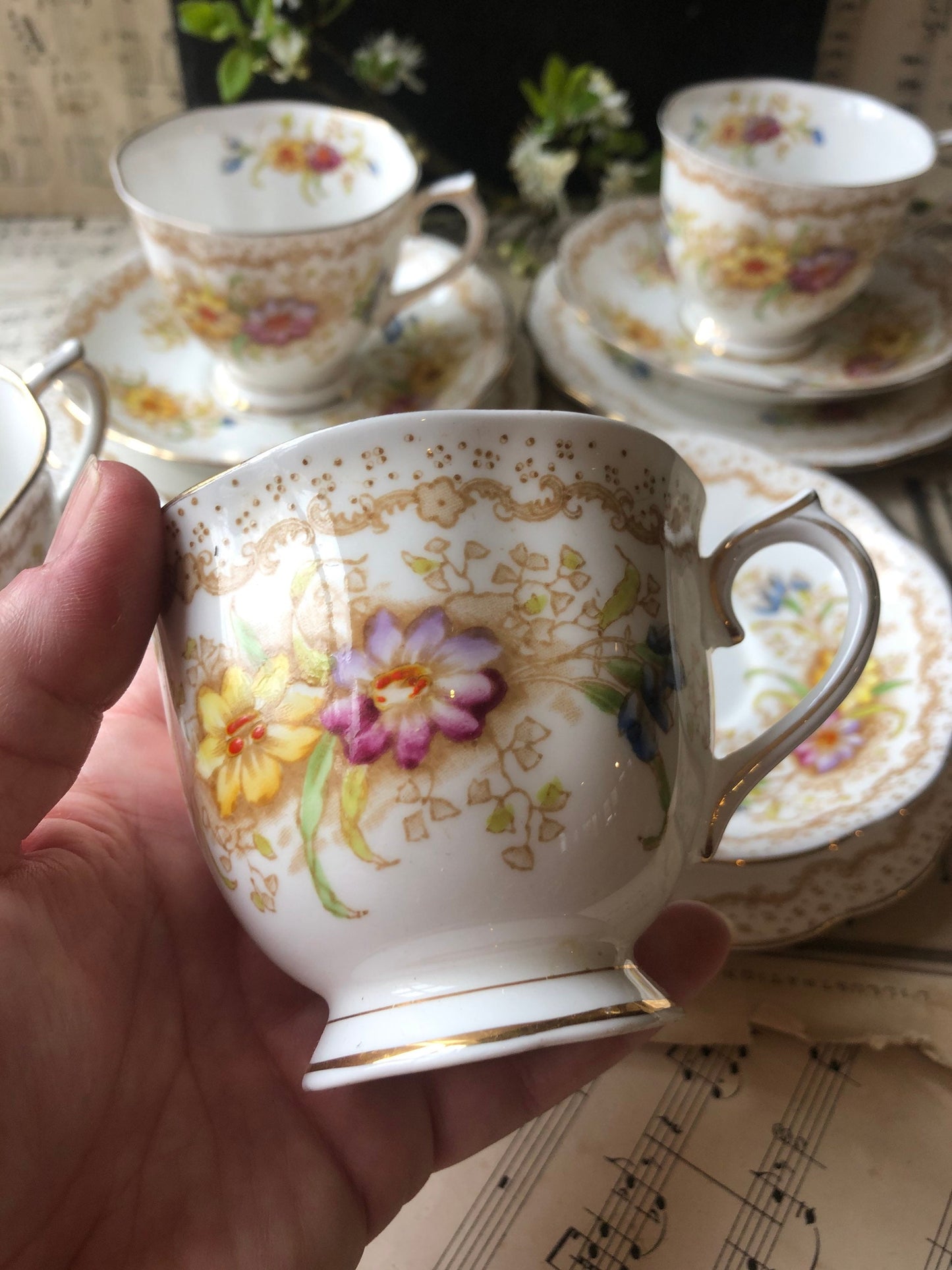 Royal Albert Gem Malvern Tea Cup, Saucer and Cake Plate - Four Available / 1940s / Fine Bone China / English / Rare / Tea Set