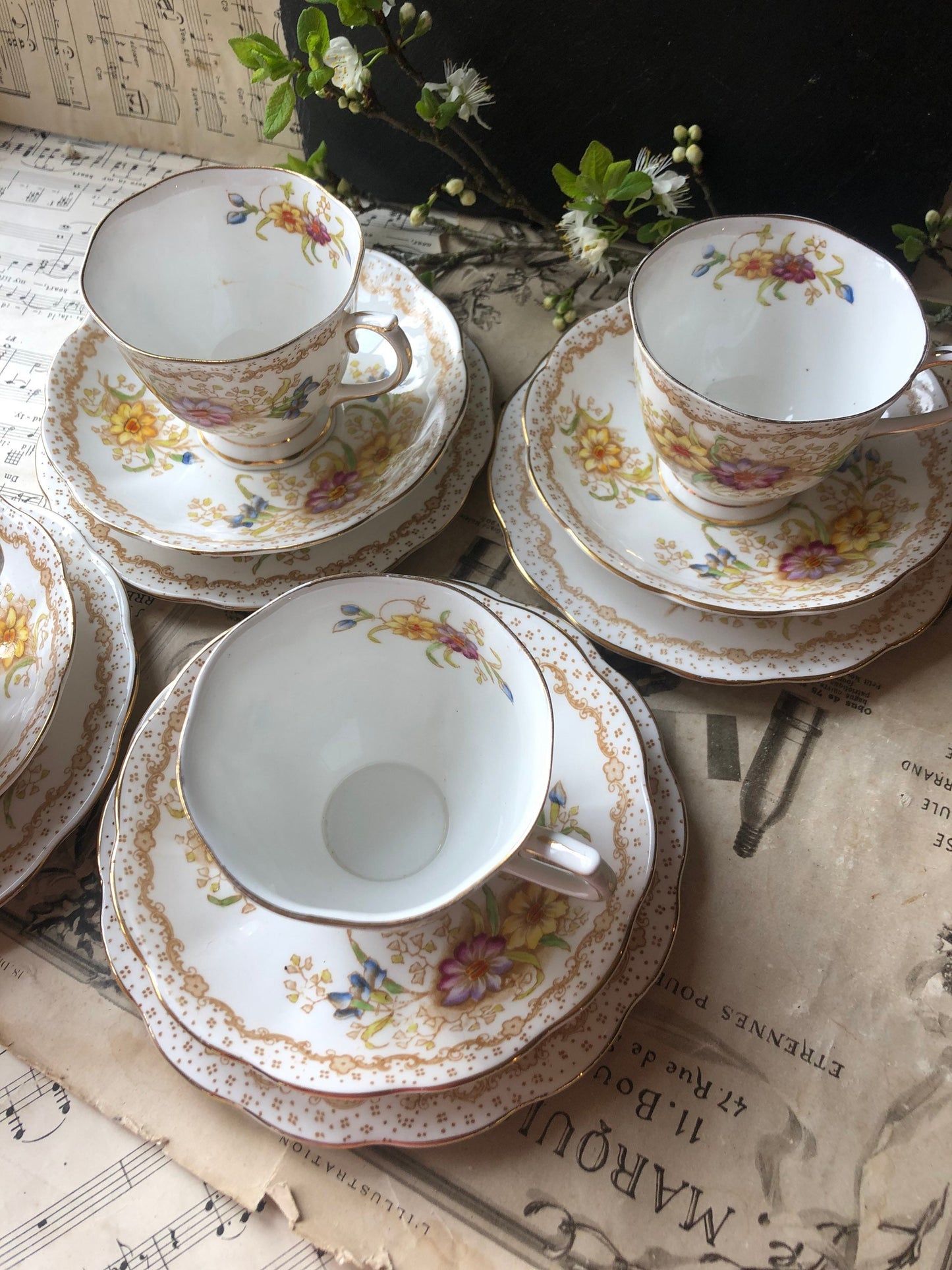 Royal Albert Gem Malvern Tea Cup, Saucer and Cake Plate - Four Available / 1940s / Fine Bone China / English / Rare / Tea Set