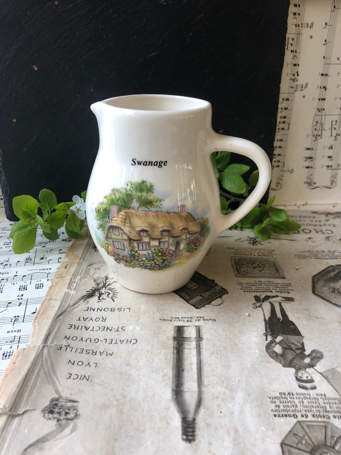 Brixham Pottery Devon Creamer Milk Jug / Thatched Cottage / Souvenir of Swanage / Earthernware Jug / Made in Devon