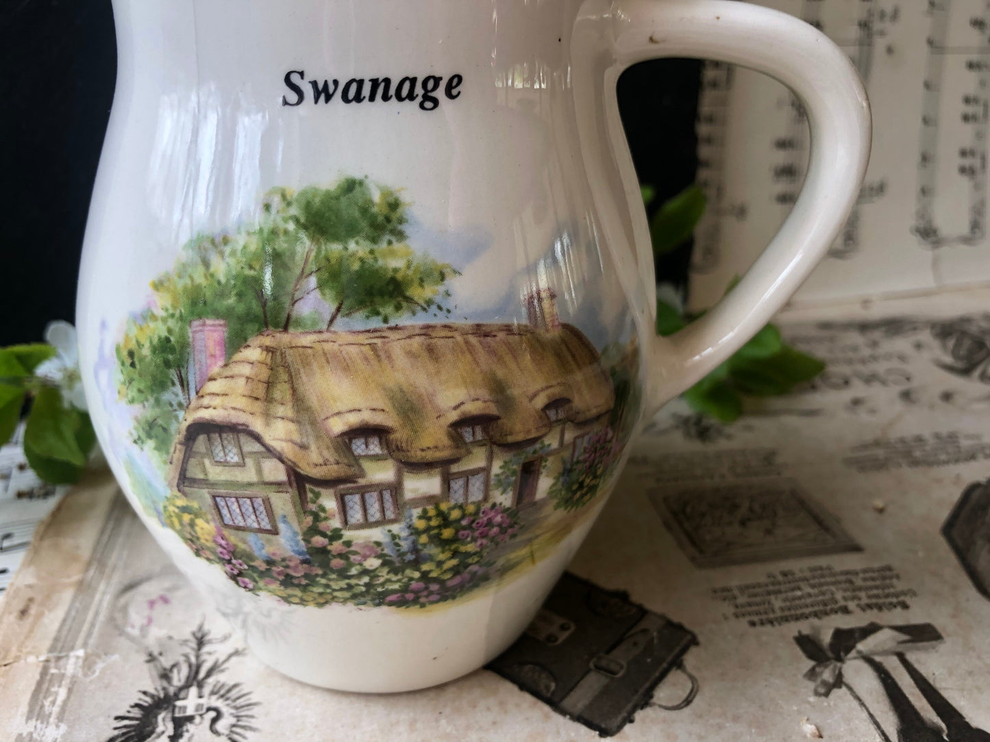 Brixham Pottery Devon Creamer Milk Jug / Thatched Cottage / Souvenir of Swanage / Earthernware Jug / Made in Devon