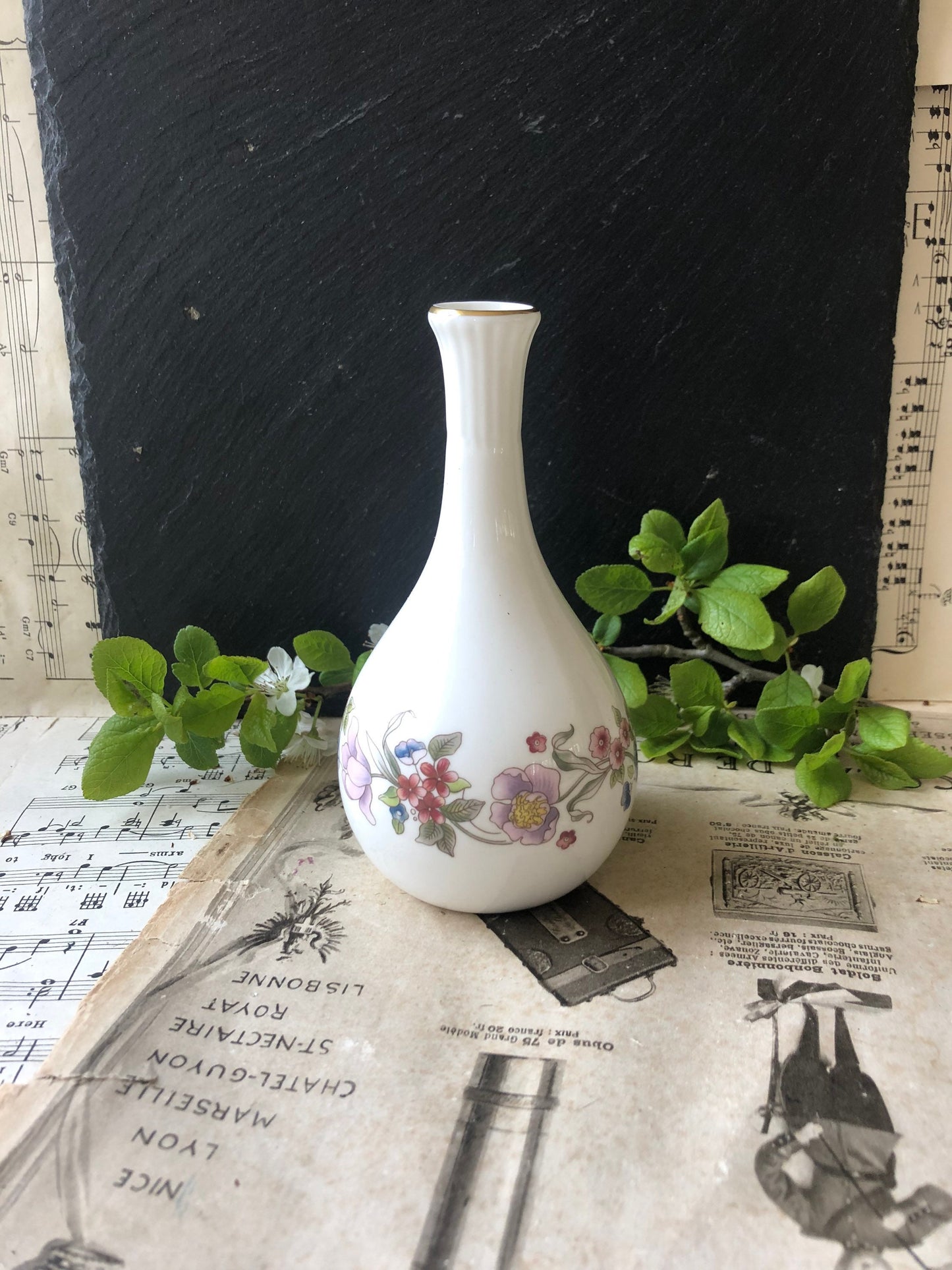 Vintage Fine Bone China Bud Vase / Made in England / St Michael / Veronica Floral Pattern / Made in England