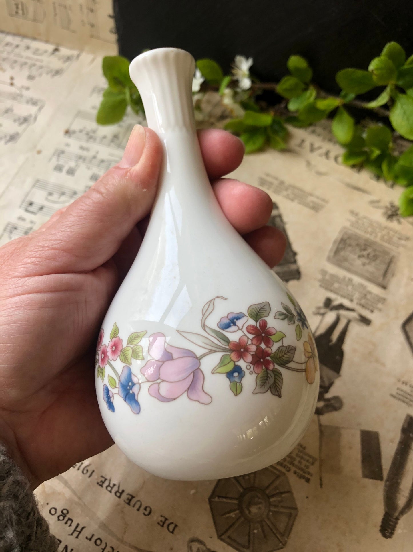 Vintage Fine Bone China Bud Vase / Made in England / St Michael / Veronica Floral Pattern / Made in England