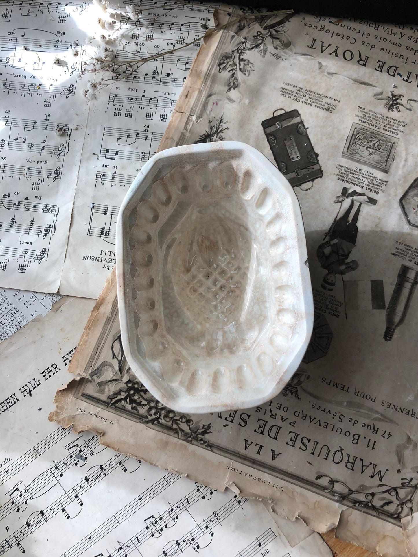 Antique Minton White Ironstone Pineapple Mould / Mold / Jelly / Jello / Blancmange / Dessert / Terrine / Octagonal