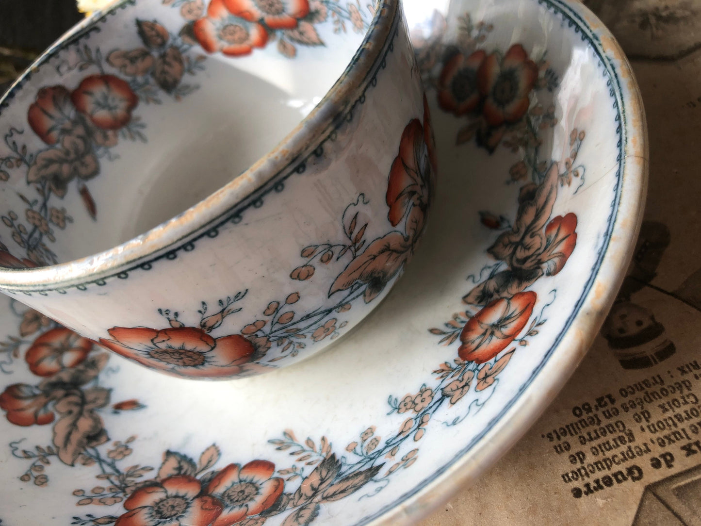 Rose Border Antique Tea Cup and Saucer