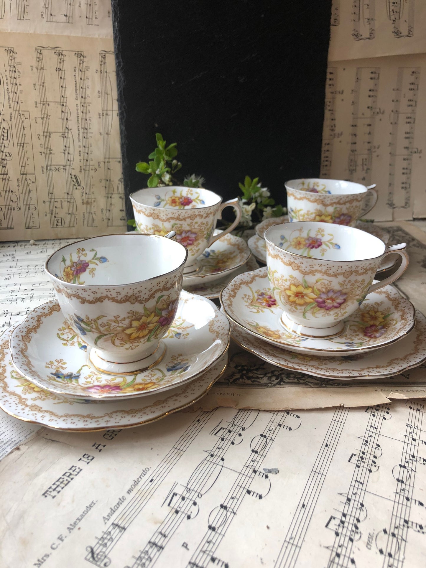 Royal Albert Gem Malvern Tea Cup, Saucer and Cake Plate - Four Available / 1940s / Fine Bone China / English / Rare / Tea Set