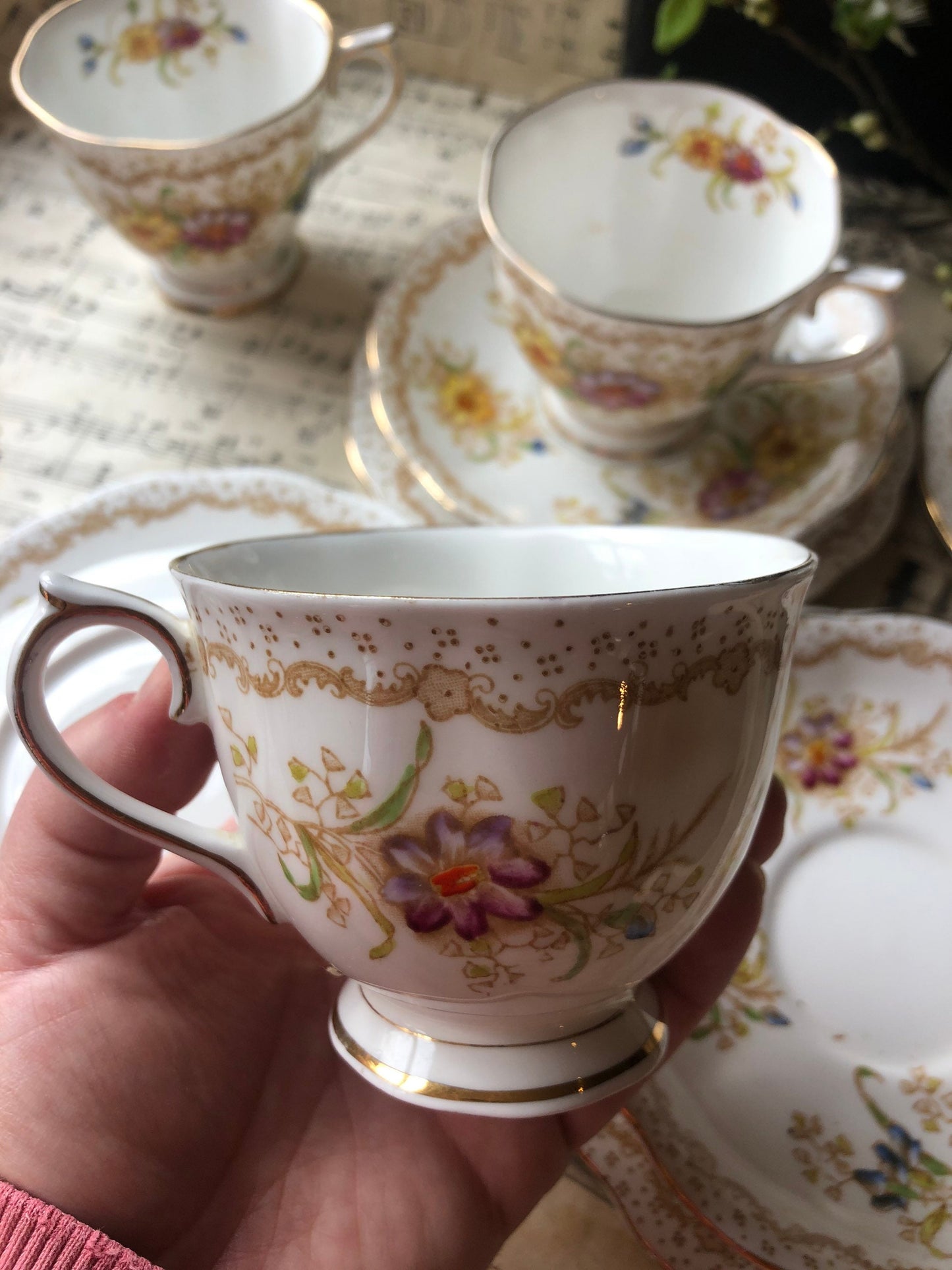 Royal Albert Gem Malvern Tea Cup, Saucer and Cake Plate - Four Available / 1940s / Fine Bone China / English / Rare / Tea Set