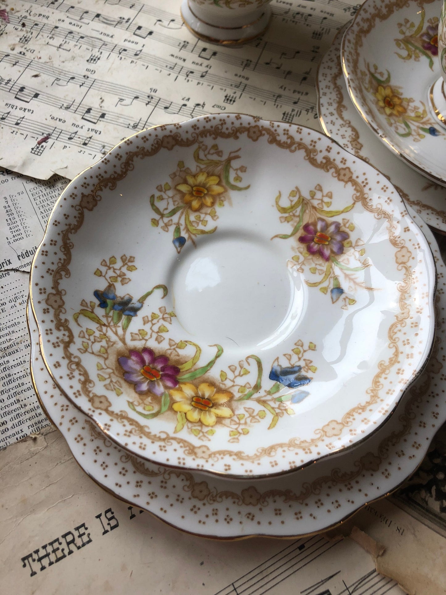 Royal Albert Gem Malvern Tea Cup, Saucer and Cake Plate - Four Available / 1940s / Fine Bone China / English / Rare / Tea Set