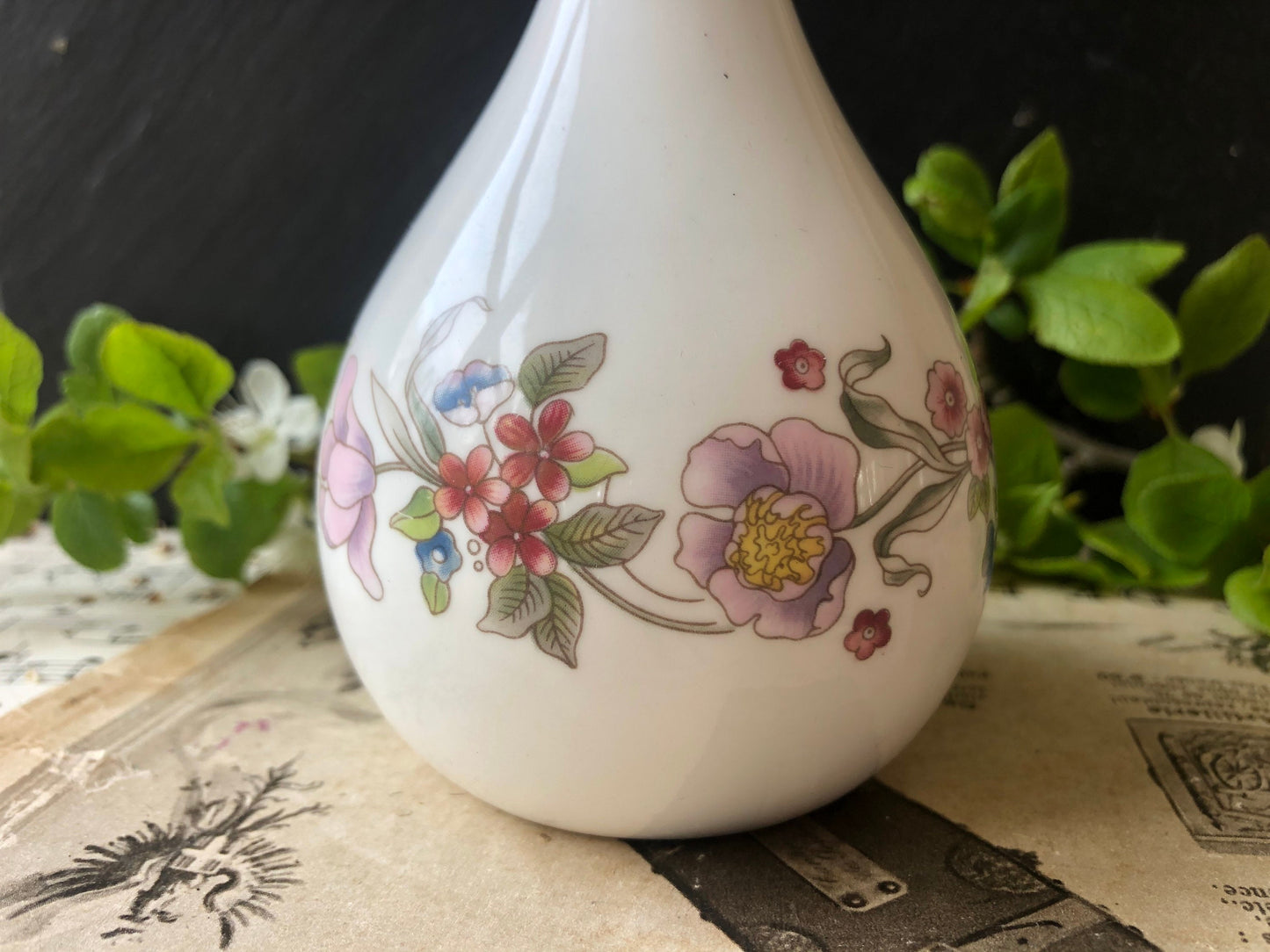 Vintage Fine Bone China Bud Vase / Made in England / St Michael / Veronica Floral Pattern / Made in England