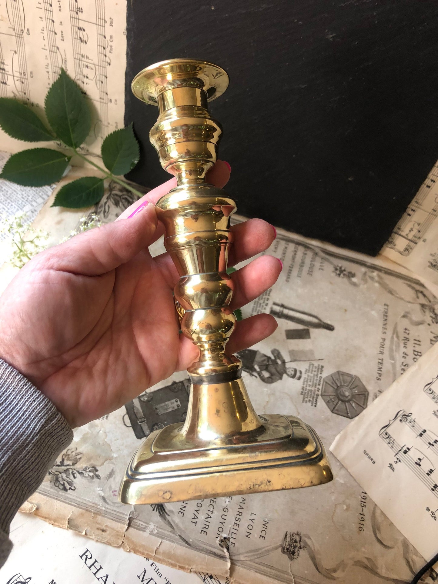 Small Solid Brass Antique Candlestick / Victorian Candle Holder / Column Candlestick / Dinner Candle