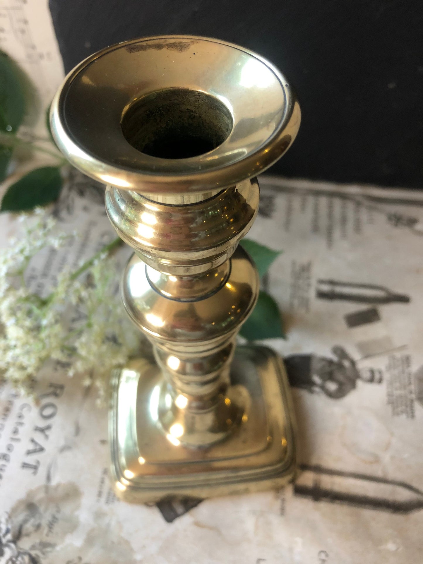 Small Solid Brass Antique Candlestick / Victorian Candle Holder / Column Candlestick / Dinner Candle