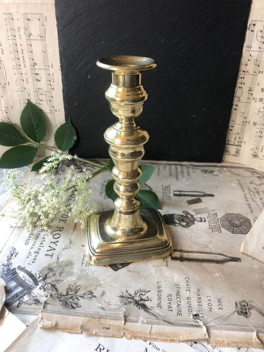 Small Solid Brass Antique Candlestick / Victorian Candle Holder / Column Candlestick / Dinner Candle