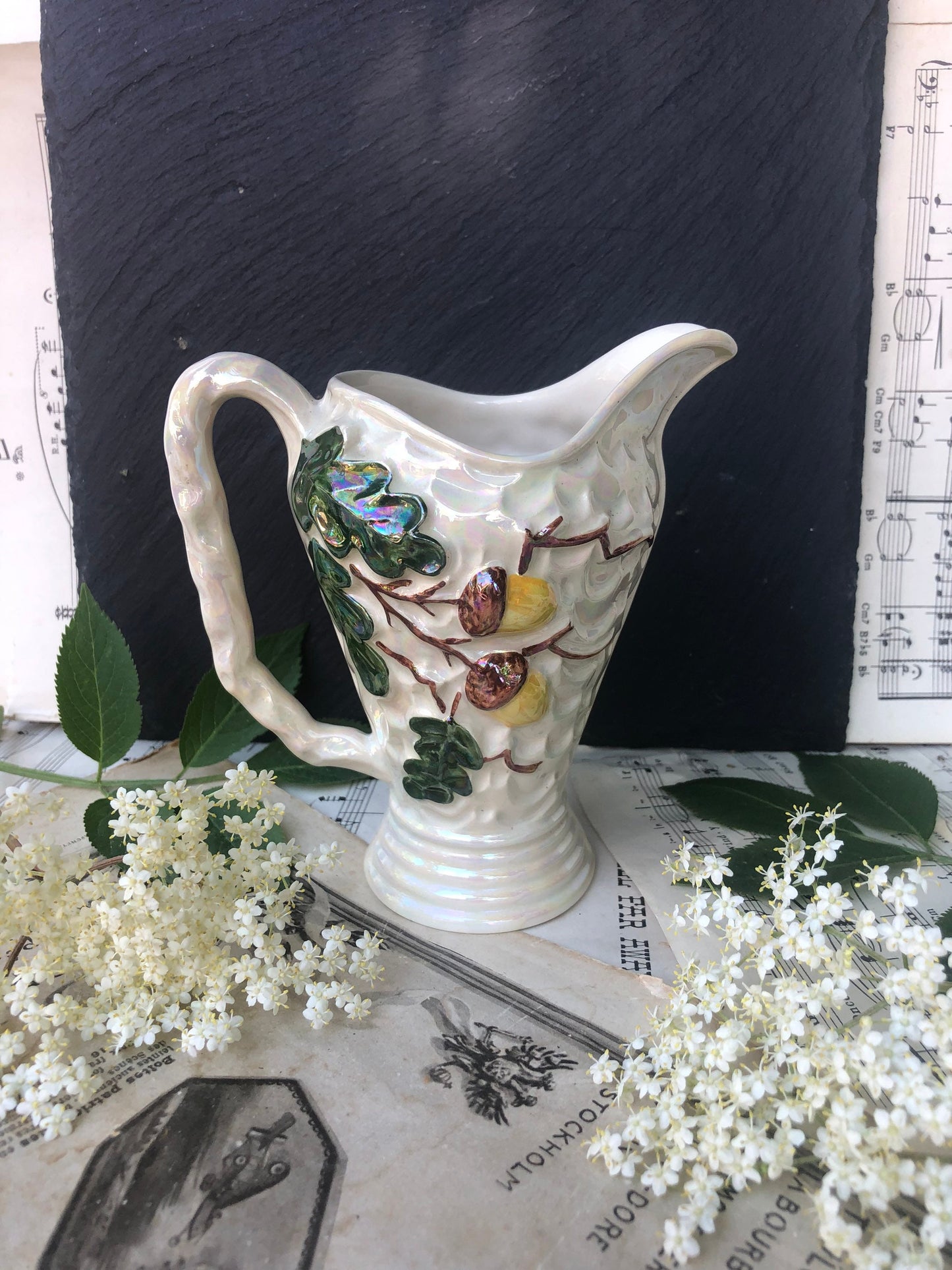 1940’s Wade Lustreware Acorn Oak Leaf Jug / Pitcher / Creamer / Art Deco