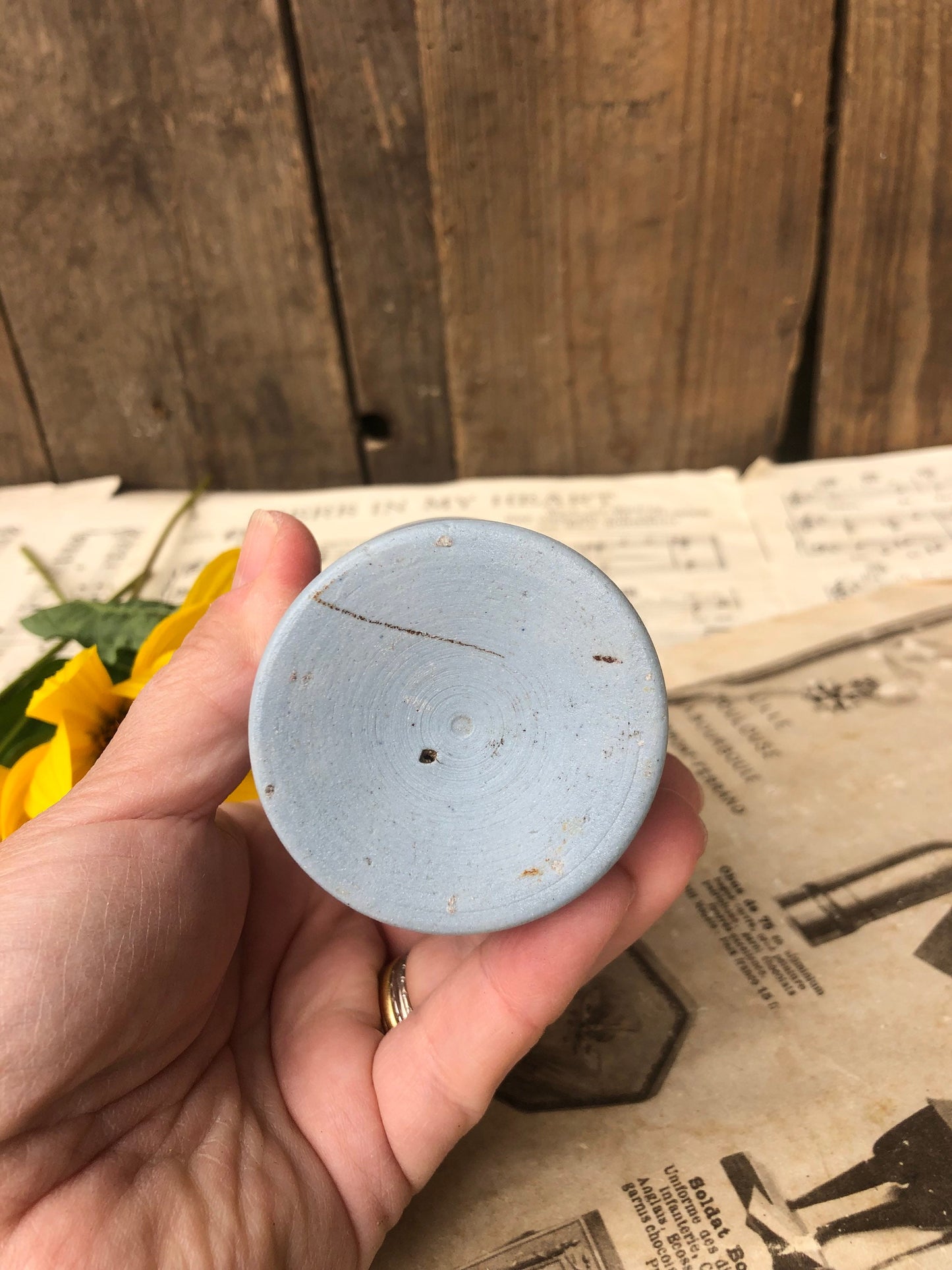 Unusual Antique Blue Storage Jar / Cream Jar / Rustic Pot / Vase