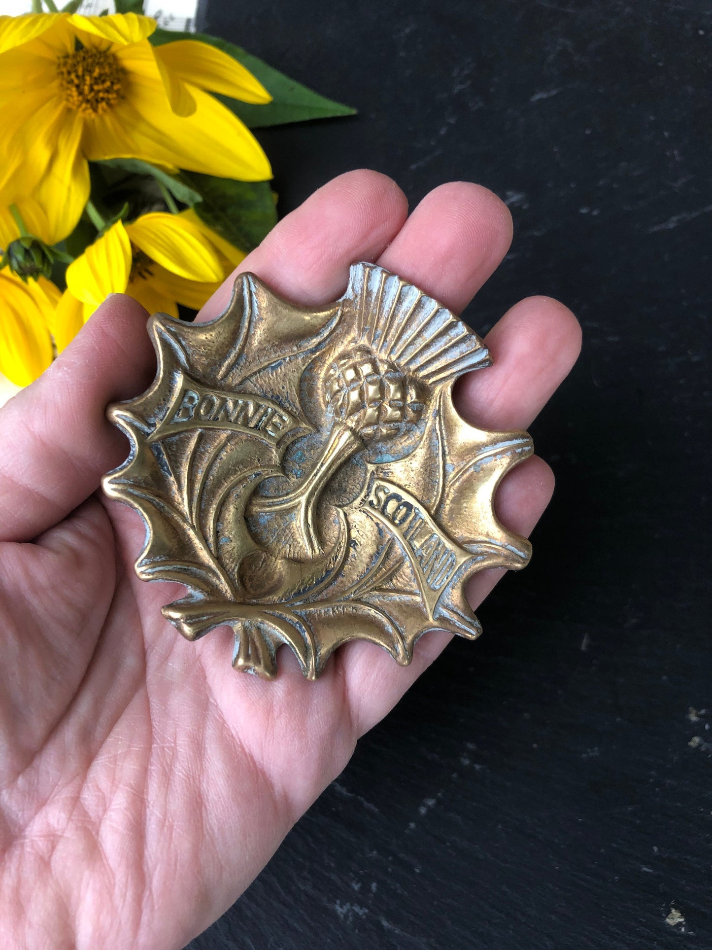 Solid Brass Bonnie Scotland Thistle Pin Dish