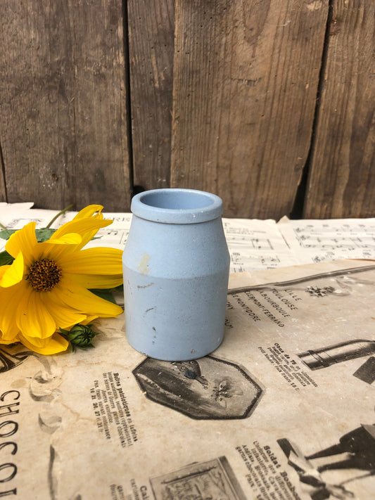 Unusual Antique Blue Storage Jar / Cream Jar / Rustic Pot / Vase