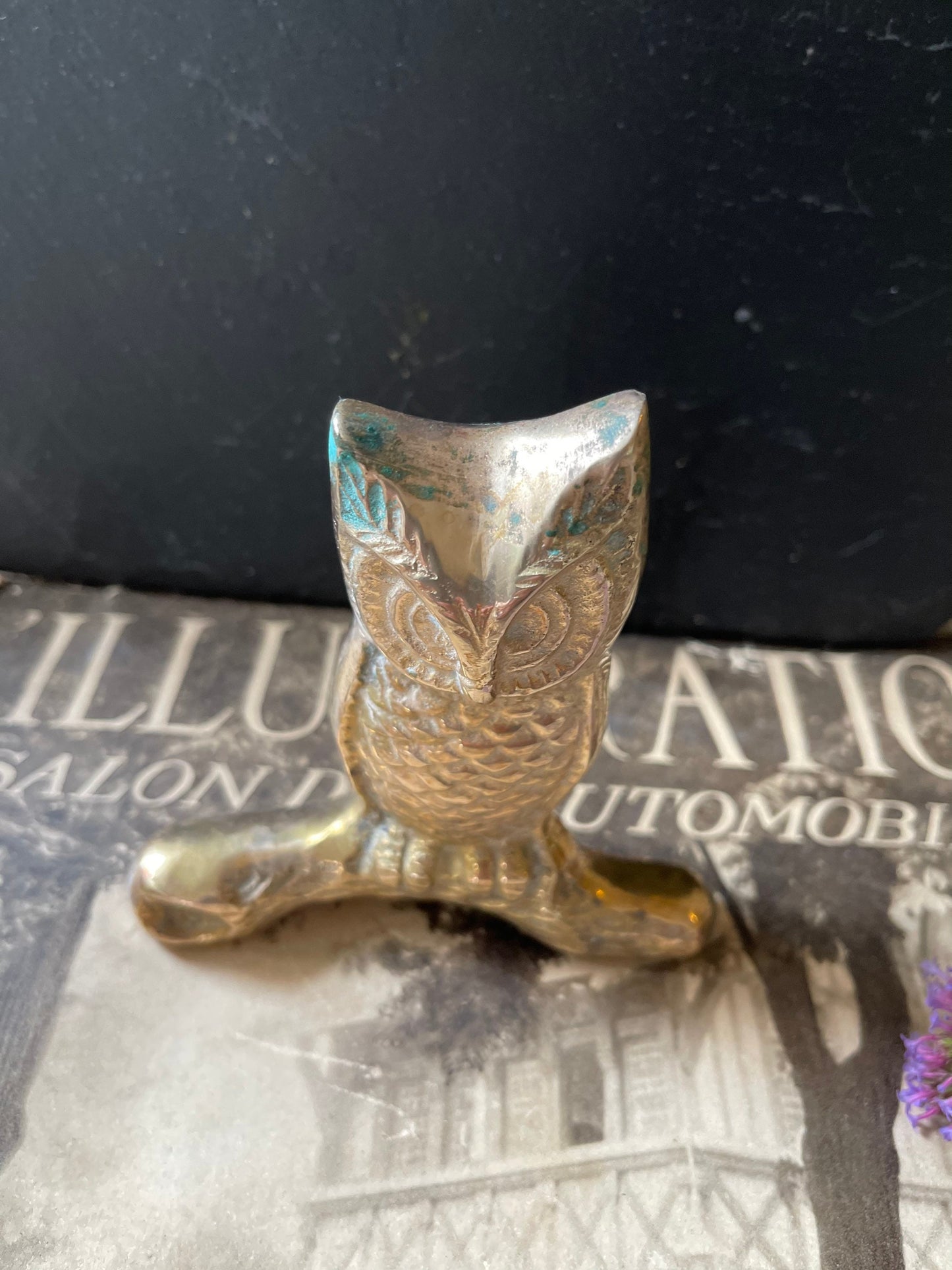 Vintage Brass Owl Figurine Seated on a Branch