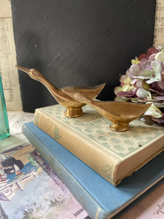 Vintage Pair of Brass Birds / Ducks / Swans