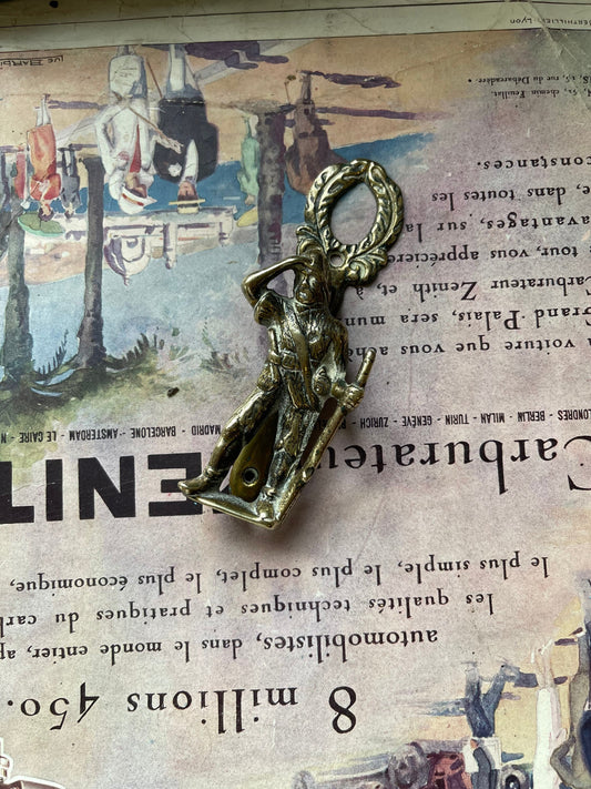 Vintage Brass Door Knocker / Soldier Searching and Holding Rifle / Laurel Wreath Detail