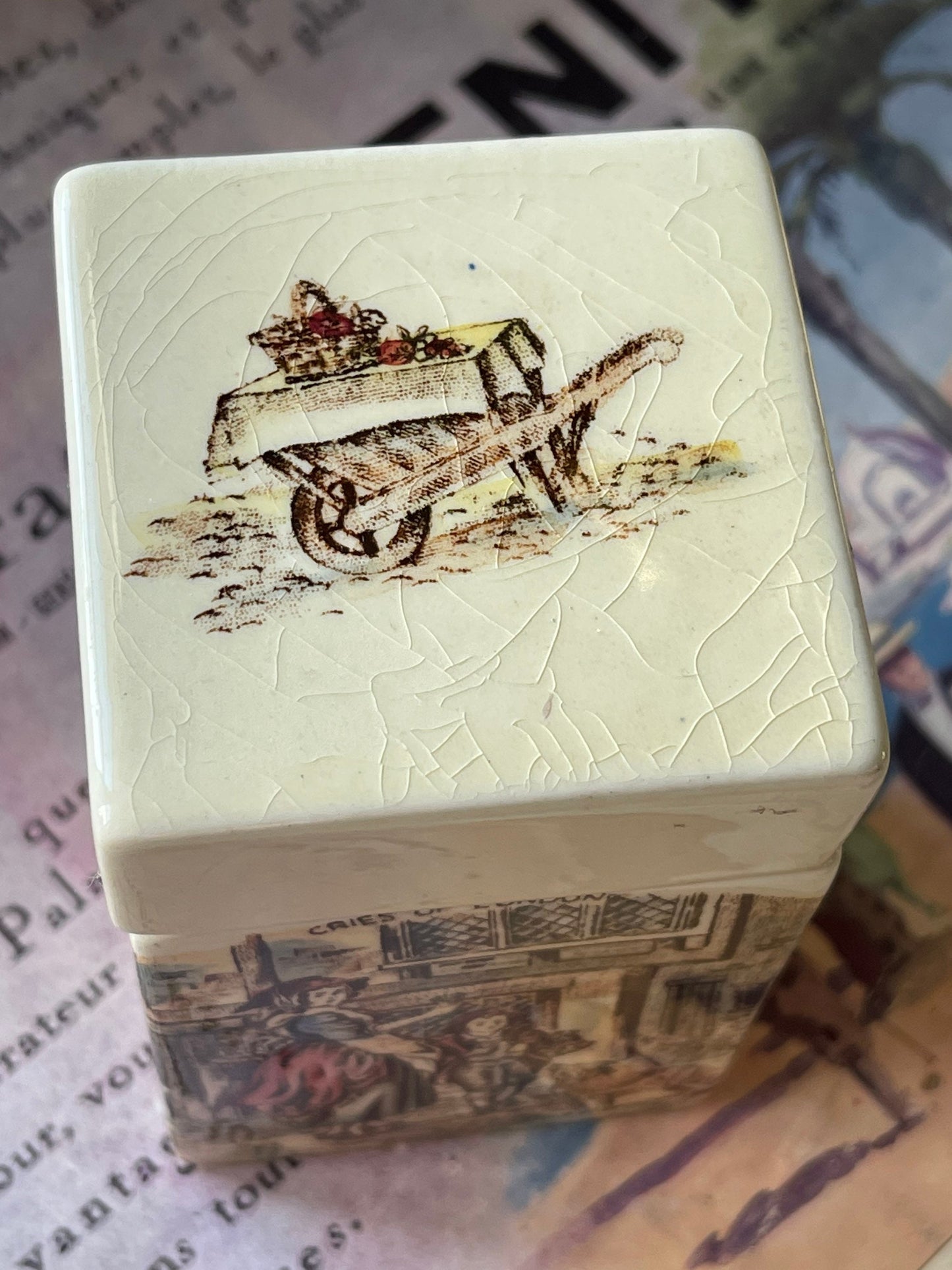 Crown Devon Cries Of London Tea Caddy / Storage Pot With Lid / Canister / S Fielding Staffordshire / Fieldings / Victorian Scene