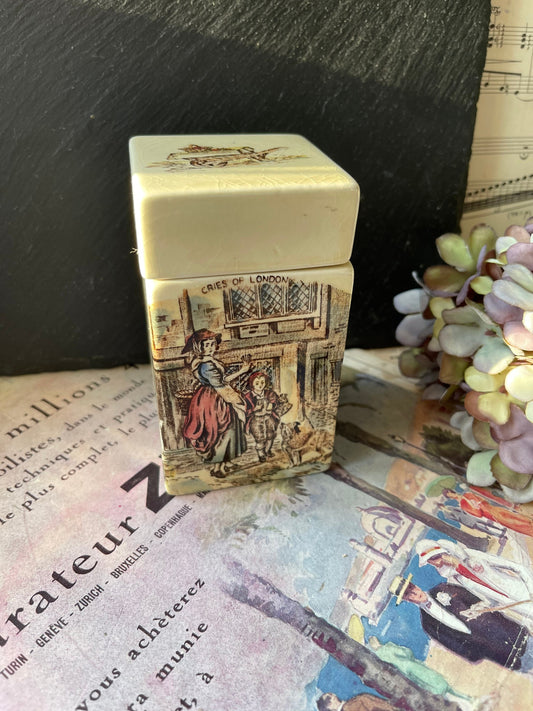 Crown Devon Cries Of London Tea Caddy / Storage Pot With Lid / Canister / S Fielding Staffordshire / Fieldings / Victorian Scene