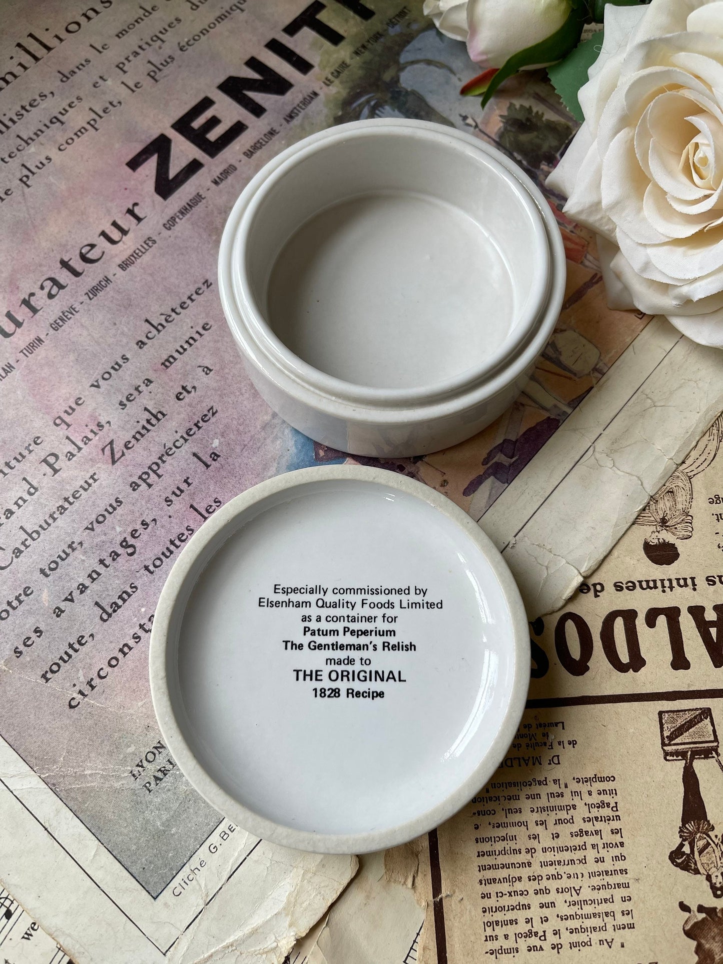 Vintage Ceramic Patum Peperium Pot with Lid / English White Ironstone / Cries of London / Collectible / Elsenham Gentleman's Relish