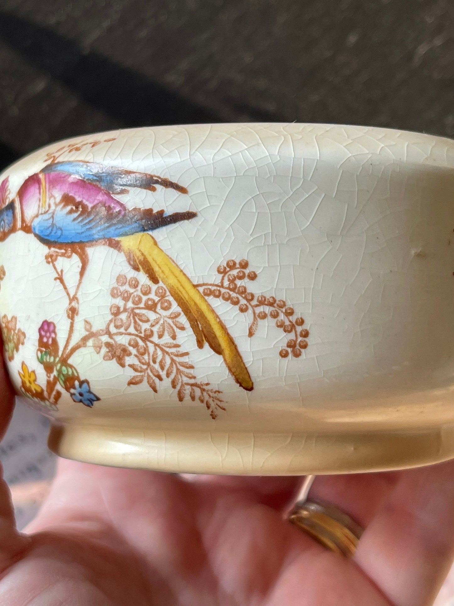 Crown Ducal Pot with Tropical Birds and Butterflies Decoration / Pattern A 175 / Art Nouveau