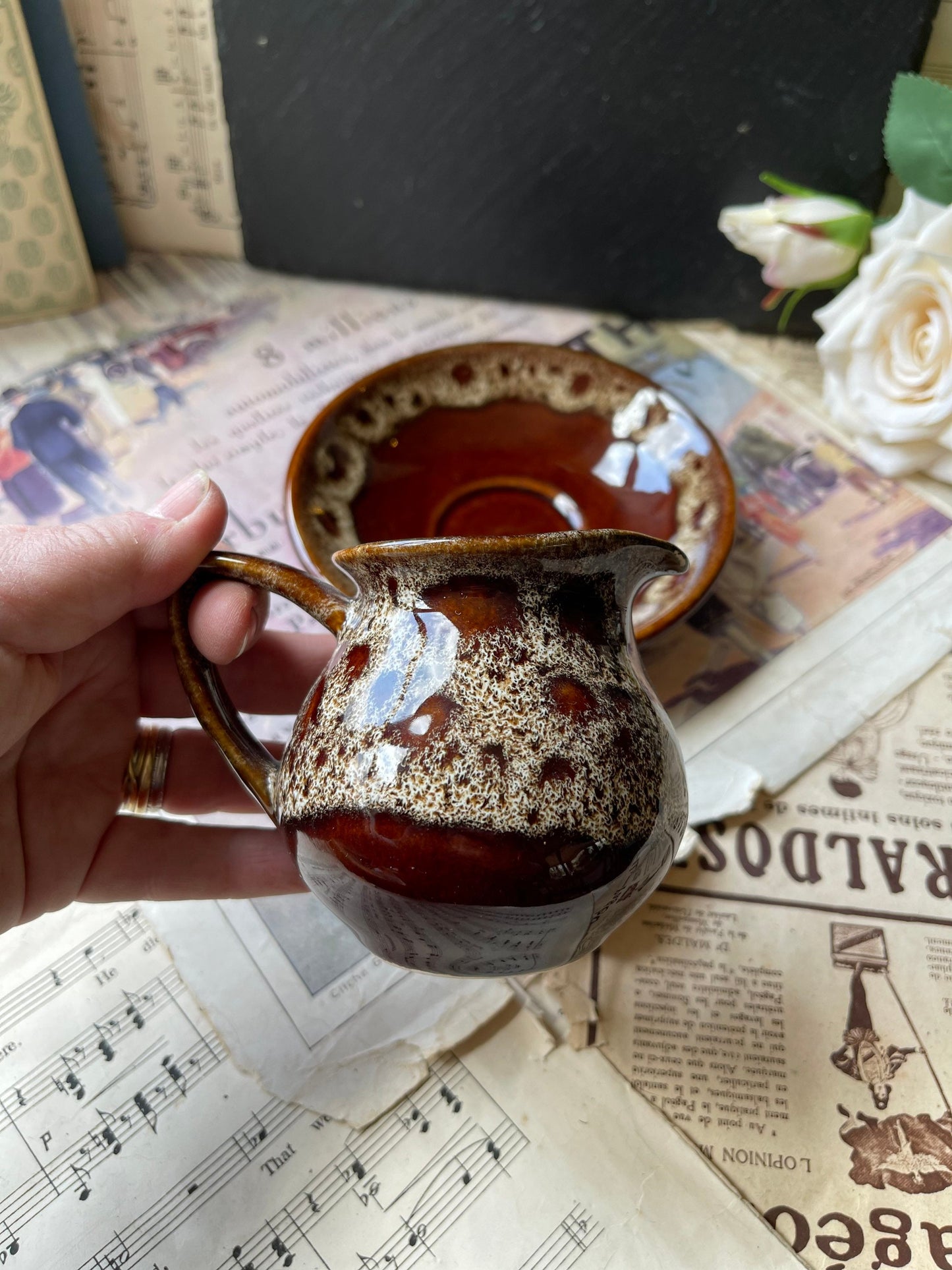 Fosters of Cornwall Studio Pottery Cream Jug and Saucer