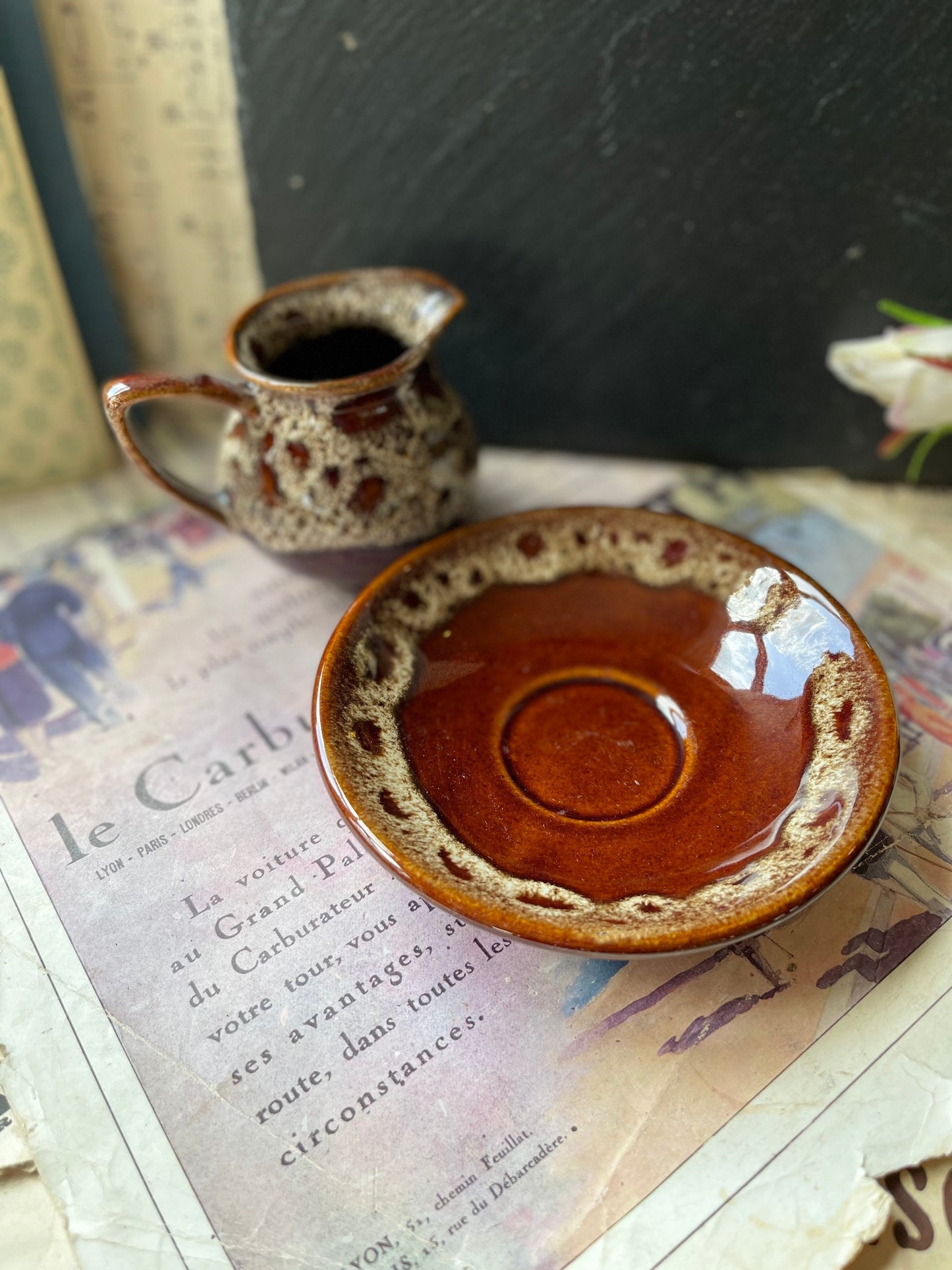 Fosters of Cornwall Studio Pottery Cream Jug and Saucer