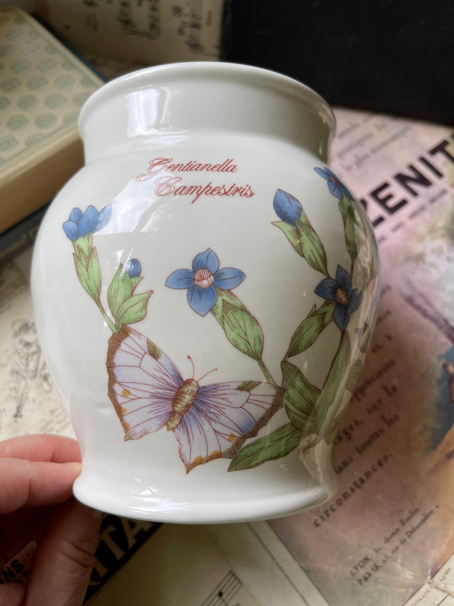 Pretty Vintage Flower Design Gentian Vase / Gentianella Campestris / Made in England / Floreanda For Boots Co Nottingham