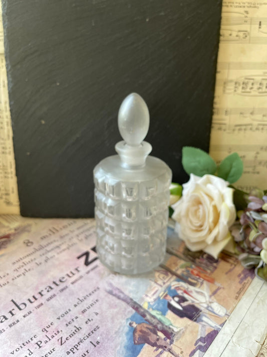 Vintage French Glass Perfume Bottle with Square Faceted Design