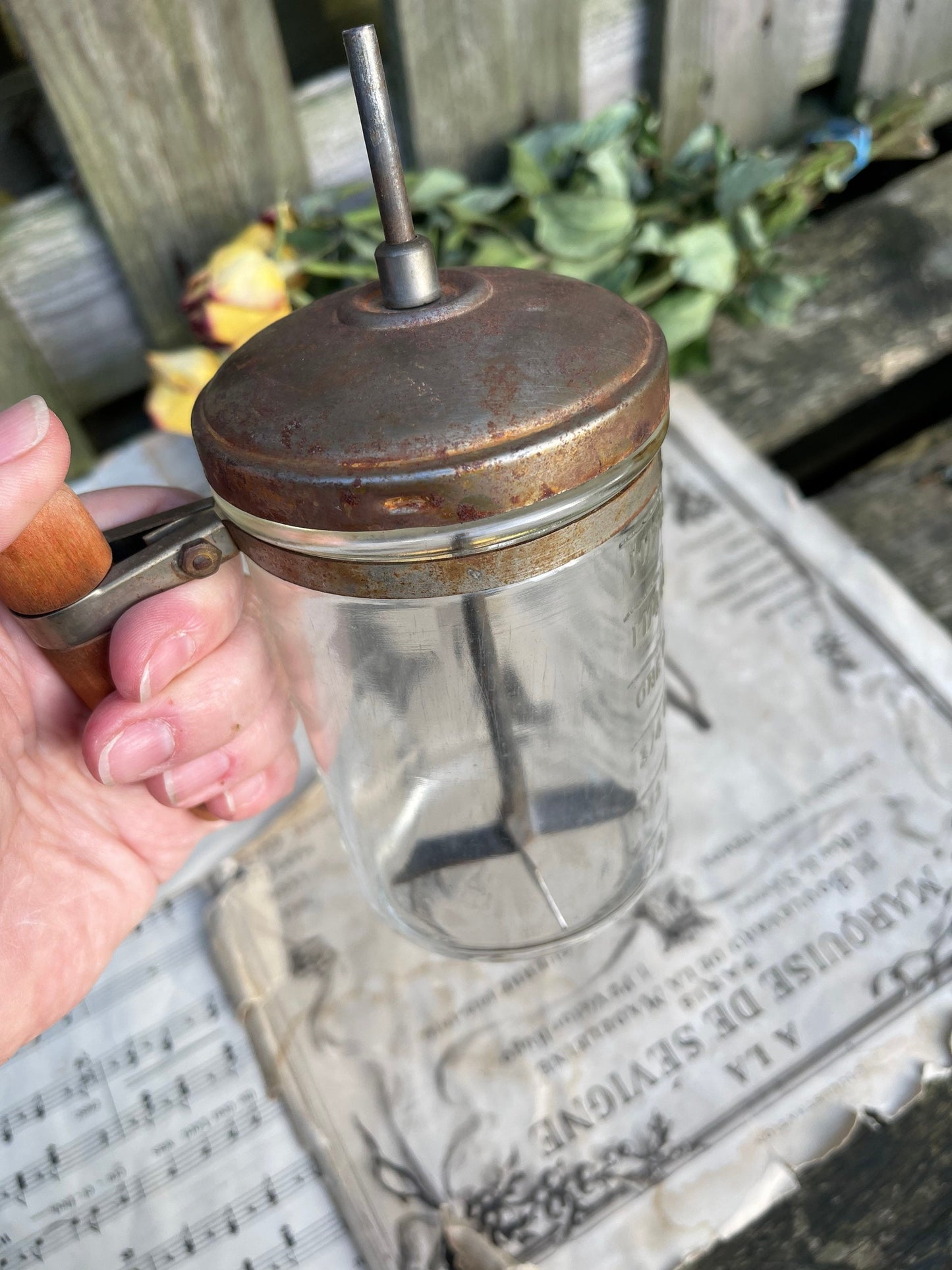 Vintage Hazel Atlas Kitchen Chopper with Glass Measuring Cup / Nut Chopper