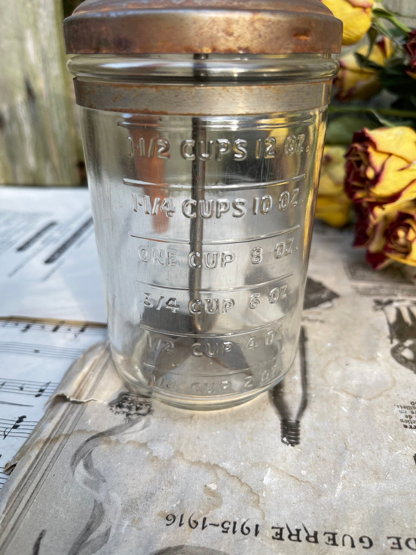 Vintage Hazel Atlas Kitchen Chopper with Glass Measuring Cup / Nut Chopper