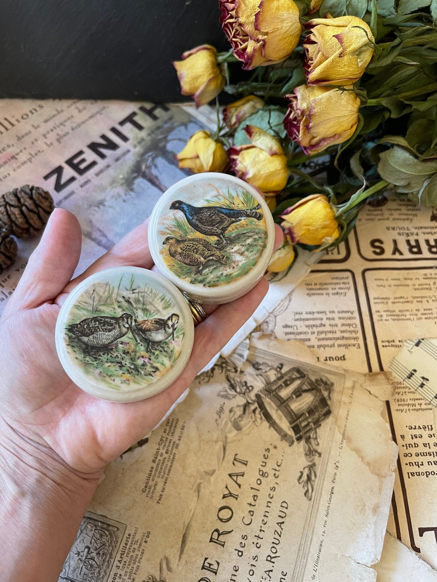 Vintage Ceramic Patum Peperium Pots with Lid / English White Ironstone / Game Birds Range / Collectible / Elsenham Gentleman's Relish