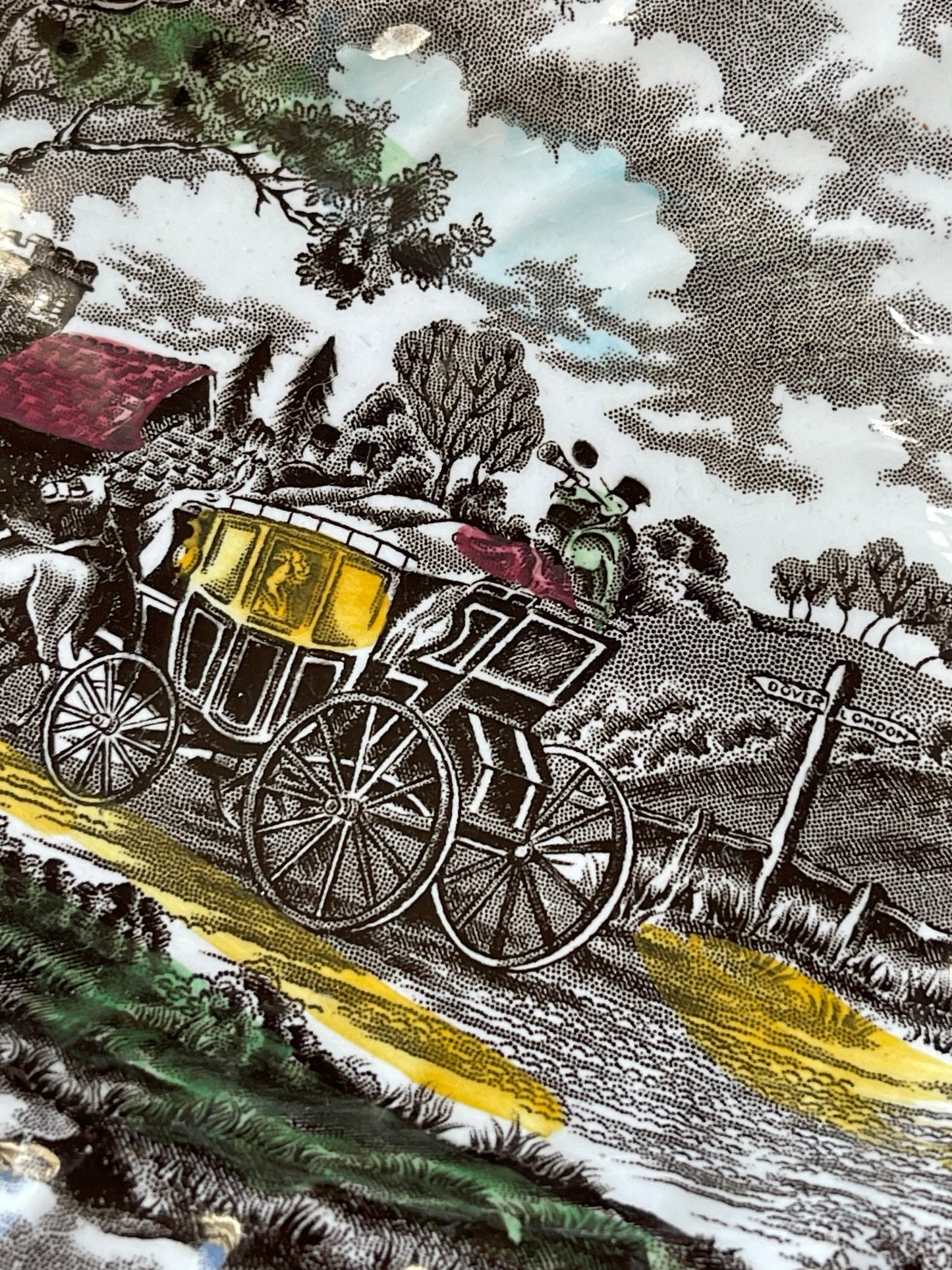 Vintage Royal Mail Ironstone English Scene Plate / Staffordshire Hand Engraving Design / Horse and Carriage