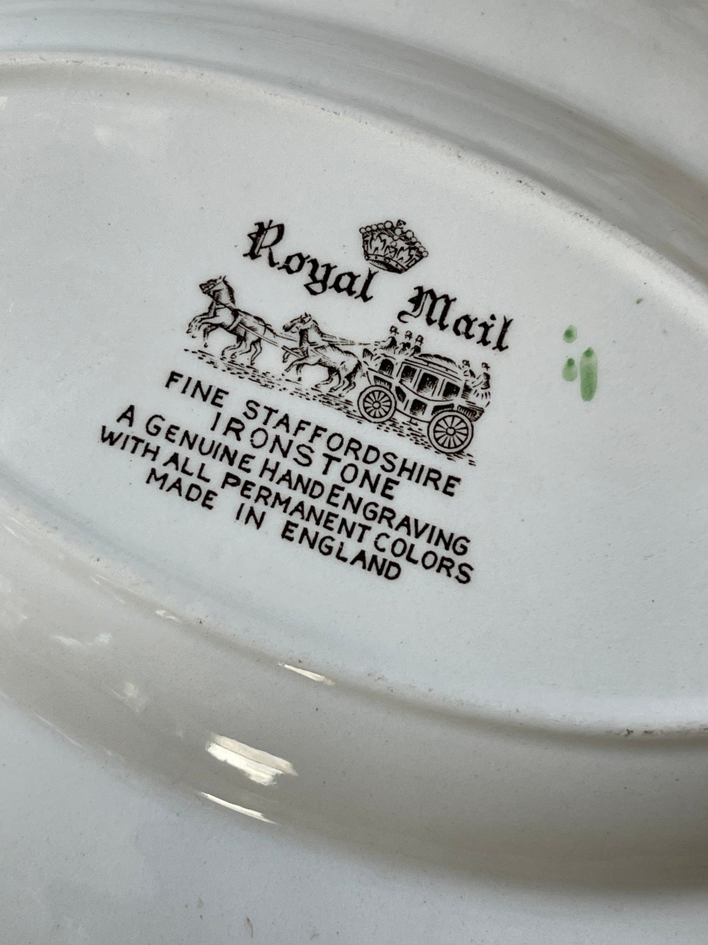 Vintage Royal Mail Ironstone English Scene Plate / Staffordshire Hand Engraving Design / Horse and Carriage