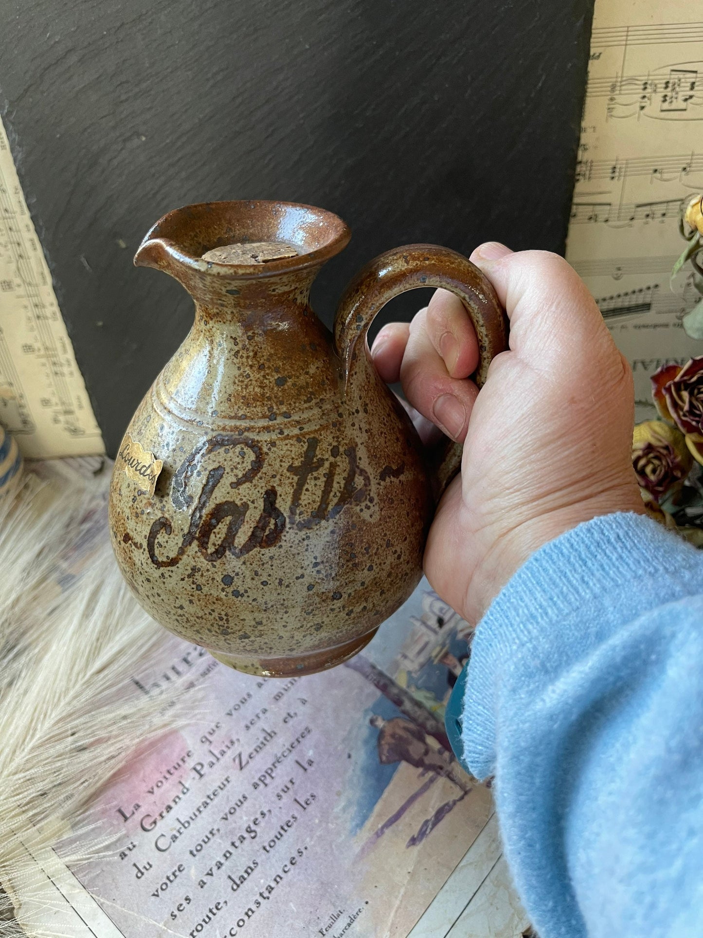 Vintage French Salt Glaze Studio Pottery Pastis Jug