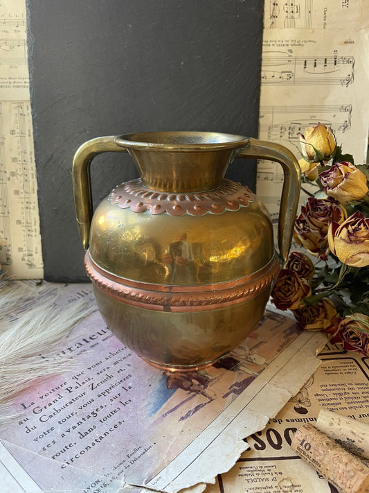 Antique French Twin Handled Brass and Copper Water Urn / Vase / Water Pitcher